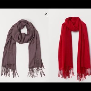 H&M woven Scarf Bundle - Red and Taupe